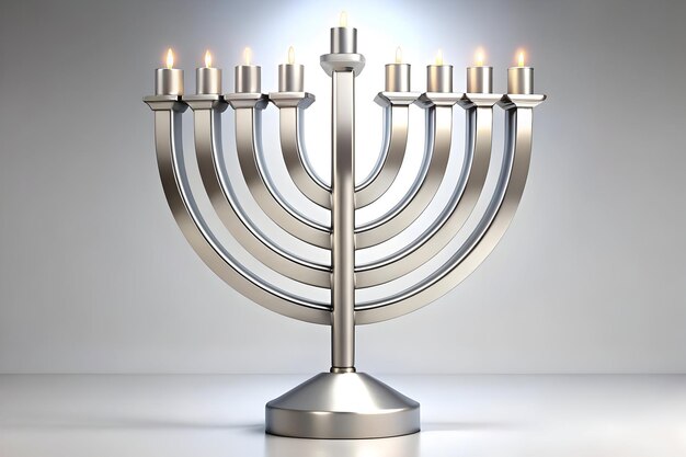 Photo minimalist plain silver background with subtle hanukkah menorah outline and ample copy space for hol