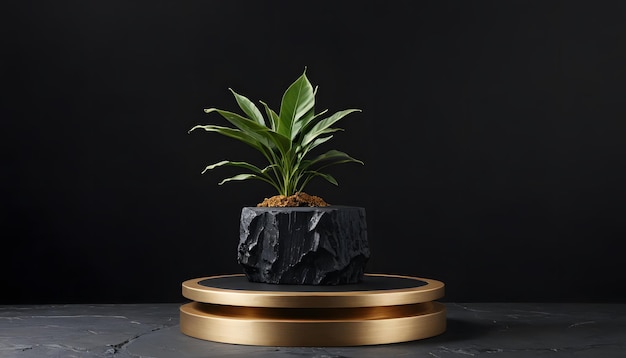 Minimalist Plant Arrangement on Black and Gold Platform