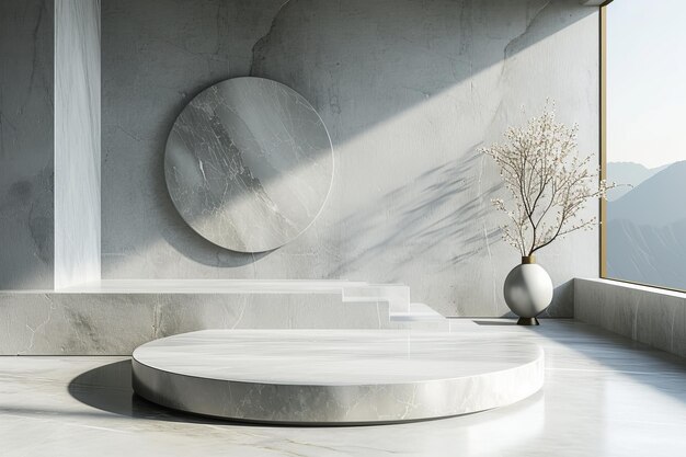 A minimalist podium featuring luxurious marble textures