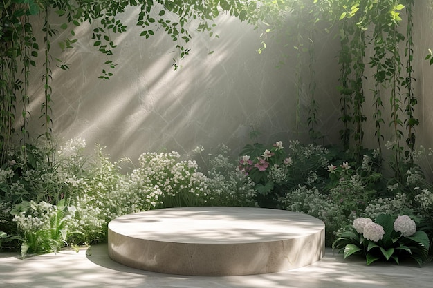 A minimalist podium inspired by the delicate beauty of flowers and foliage