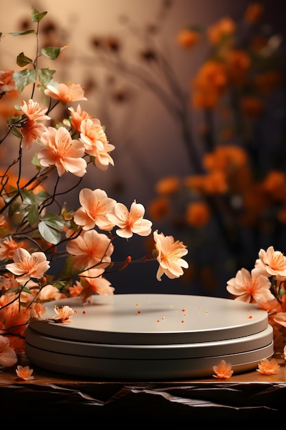 Minimalist Podium with Flowers