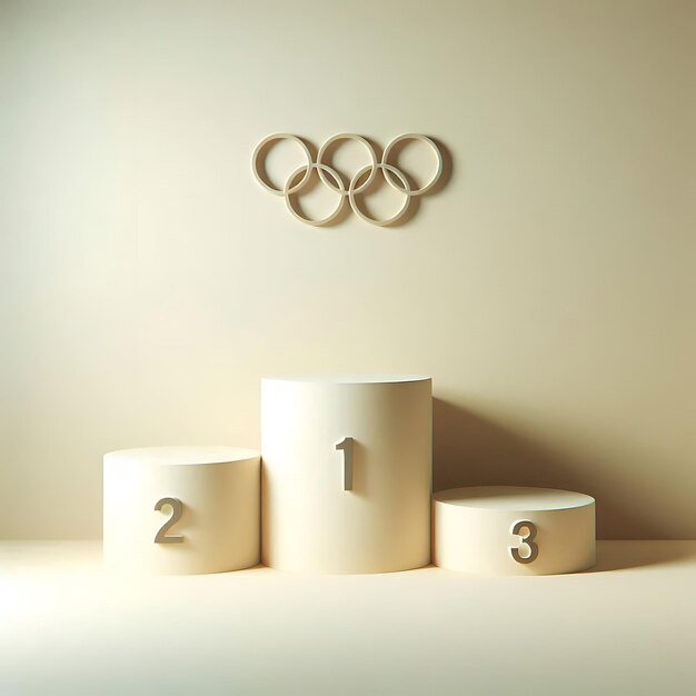 Photo a minimalist podium with three platforms labeled 1 2 and 3 stands against a plain backdrop