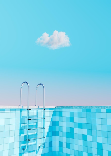 Minimalist Pool Corner with Ladder and Lone Cloud in Sky