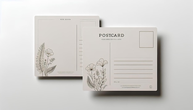 Photo minimalist postcard mockups with elegant floral line art design and classic layout perfect for custom branding invitations or personal messages