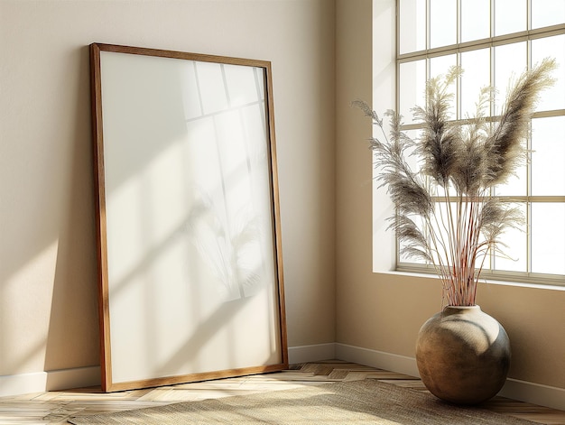 Minimalist poster mockup in elegant serene indoor space with natural light Generative AI