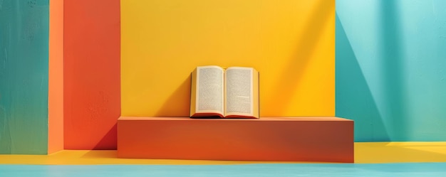 Photo minimalist poster of an open book against a vibrant colorful background