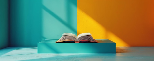 Photo minimalist poster of an open book against a vibrant colorful background