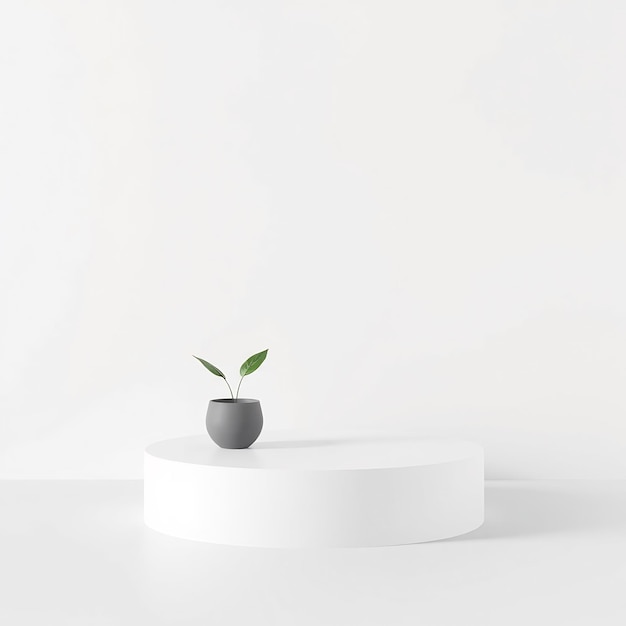 Photo minimalist product display with white platform and green plant