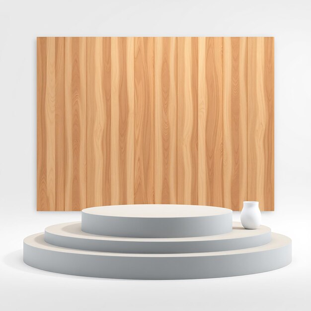 Minimalist product display with wood panel background