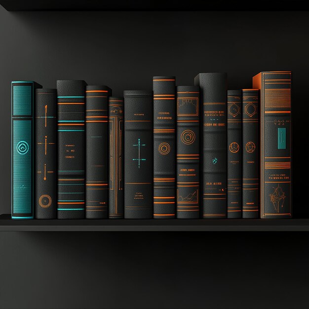 Photo minimalist realistic books on a sleek modern shelf