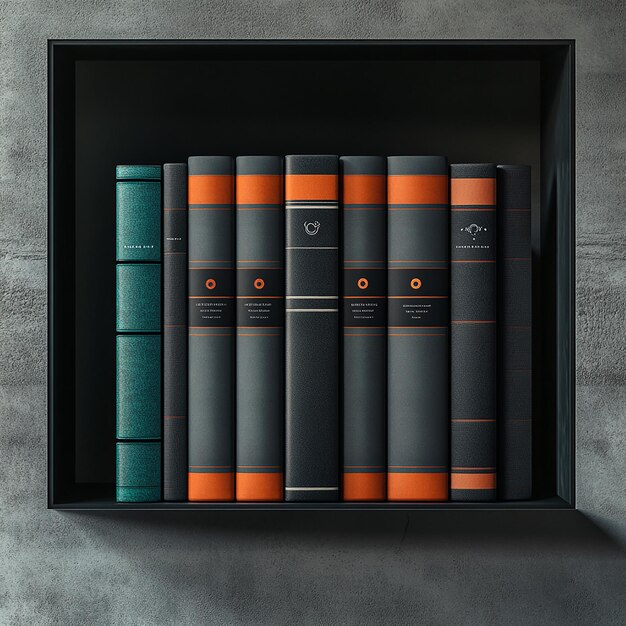 Photo minimalist realistic books on a sleek modern shelf