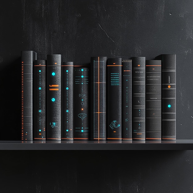 Photo minimalist realistic books on a sleek modern shelf