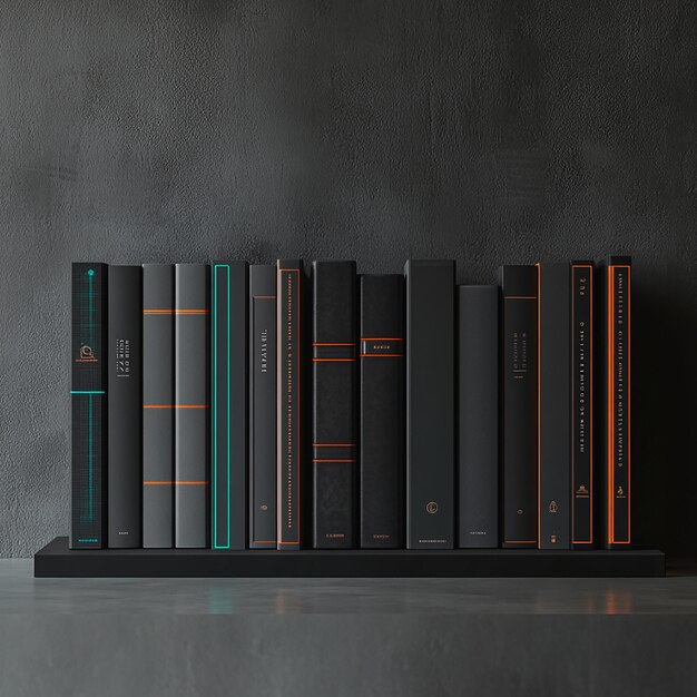 Photo minimalist realistic books on a sleek modern shelf