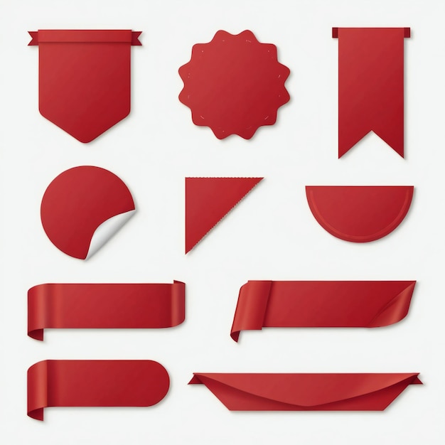 Minimalist Red Banner and Sticker Set Clean Vector Graphics for Branding and Promotion