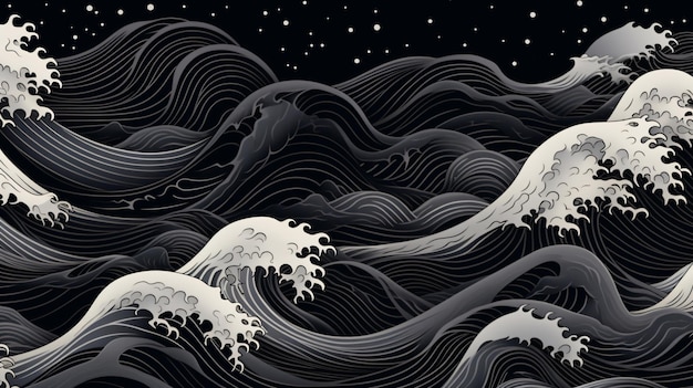 minimalist rendition of a traditional Japanese pattern such as waves