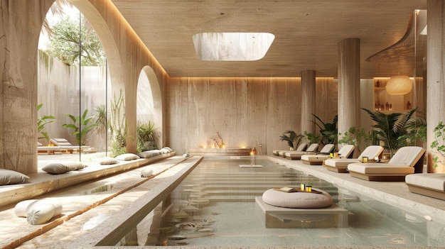 A minimalist resort spa with clean design and professional wellness services