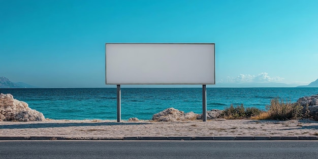 Minimalist Road Sign Against Blue Ocean Under Clear Sky