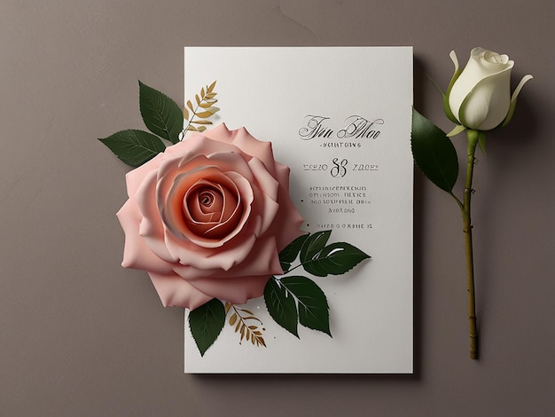 minimalist rose flower wedding invitation card