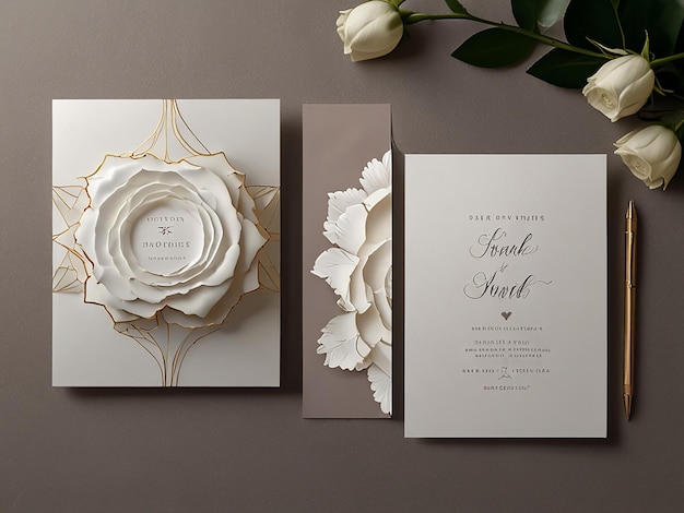 minimalist rose flower wedding invitation card