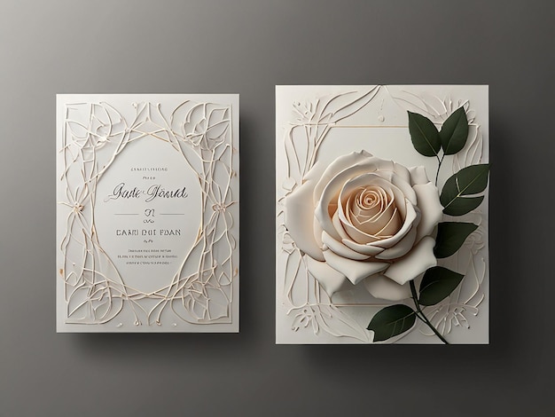 Photo minimalist rose flower wedding invitation card