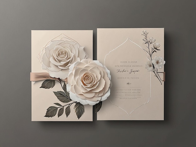 Photo minimalist rose flower wedding invitation card