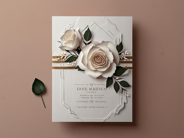 Photo minimalist rose flower wedding invitation card