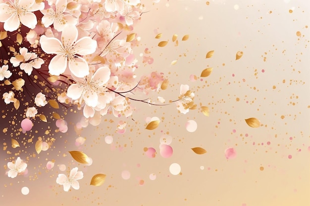 Minimalist sakura cherry blossom pink and gold greeting card template illustration