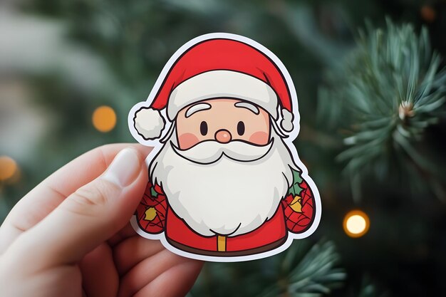 Photo minimalist santa claus sticker design on white background