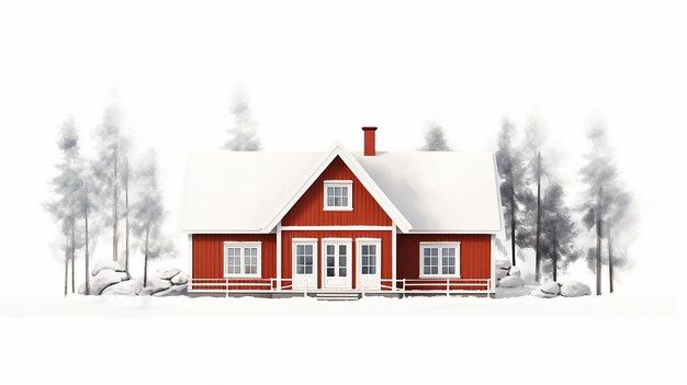 Minimalist Scandinavian House Nordic Architecture on White Background