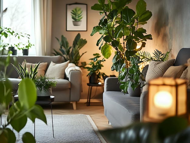 Photo minimalist scandinavian living room interior with large windows natural light wicker baskets and cozy white furniture creating a peaceful and airy space