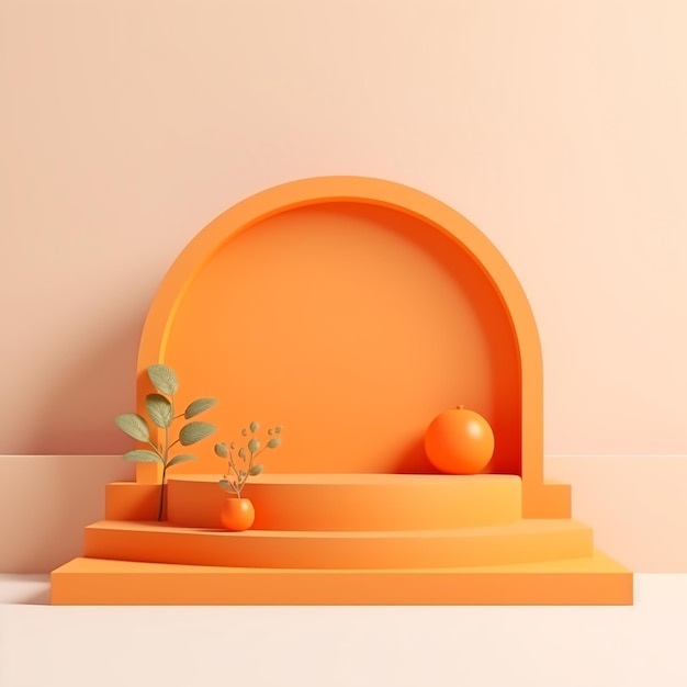 A minimalist scene of orange podium display with natural and indoor concept