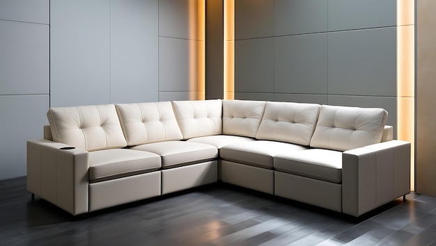 Photo a minimalist sectional sofa with a streamlined design and hidden storage