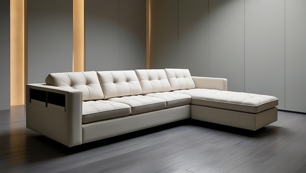 Photo a minimalist sectional sofa with a streamlined design and hidden storage