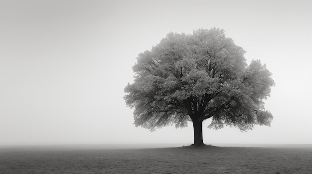 Minimalist serenity a lone tree against a vast horizon