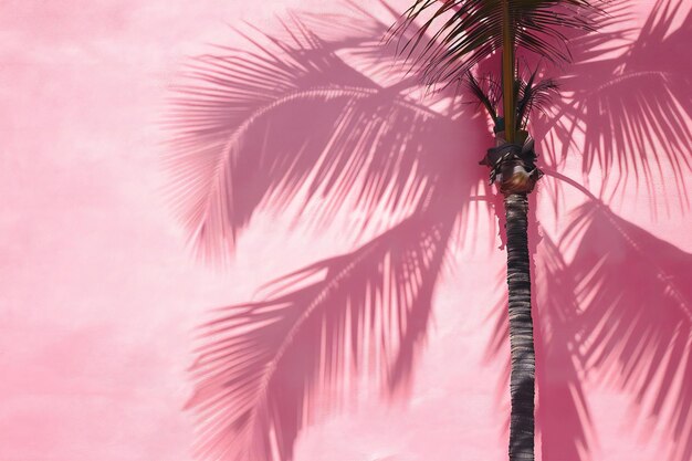 Photo minimalist shadow of palm tree on pink background pastel aesthetic