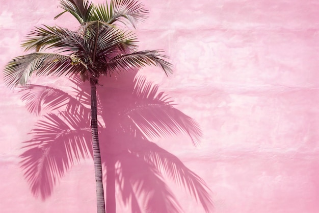 Photo minimalist shadow of palm tree on pink background pastel aesthetic