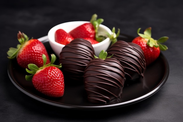 Minimalist shot of chocolate covered strawberries on a minimalist platter