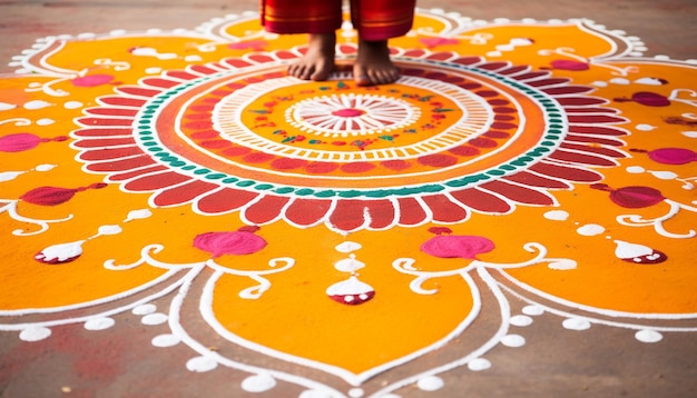 a minimalist shot of a Ram Navami rangoli using a Sony A6500 with a 30mm macro lens