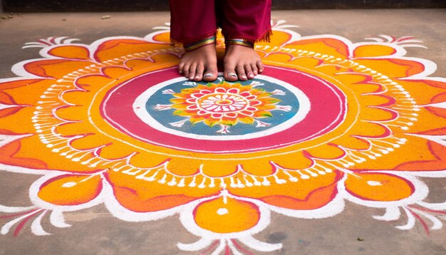 a minimalist shot of a Ram Navami rangoli using a Sony A6500 with a 30mm macro lens