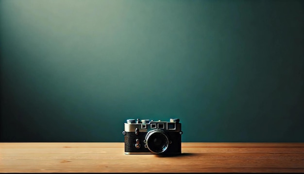 Photo minimalist shot of vintage camera on wooden surface