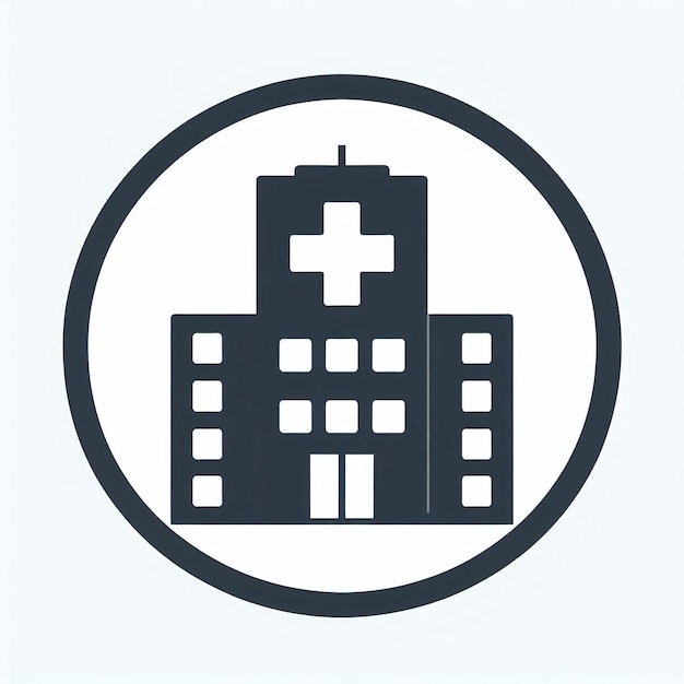 Minimalist Silhouette Icon of Hospital with Cross Symbol on White Background