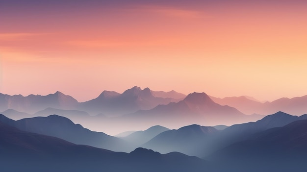 Minimalist silhouette of mountains on a calm background Generative AI