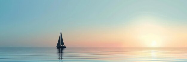 Photo a minimalist silhouette of a sailboat gracefully navigating calm waters at sunset generative ai