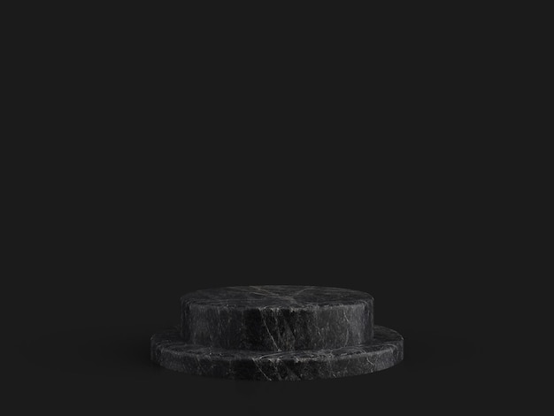 Minimalist simple marble cylinder podium or pedestal display with dark color background for product presentation 3d rendering