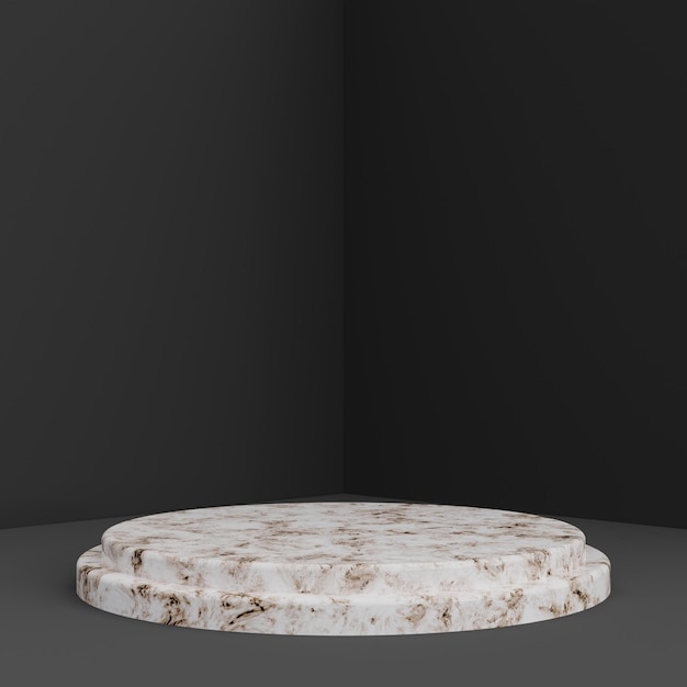 Minimalist simple marble cylinder podium or pedestal display with dark color background for product presentation 3d rendering