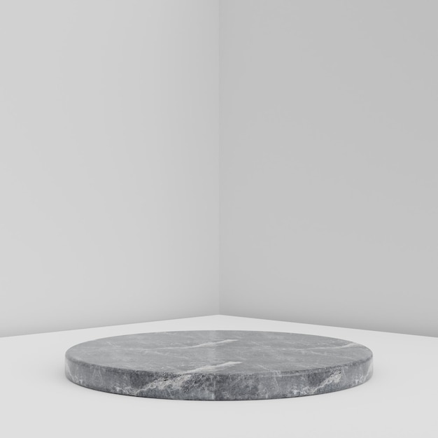 Minimalist simple marble cylinder podium or pedestal display with white color background for product presentation 3d rendering