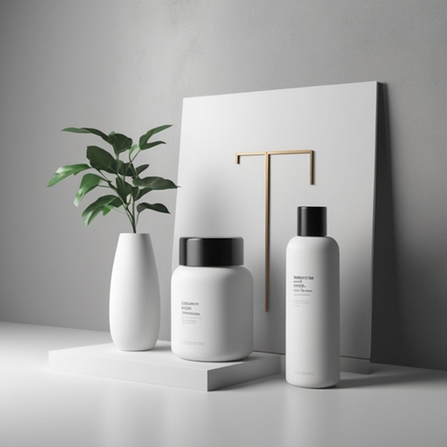 Minimalist Skincare Product Mockup with Green Leaves