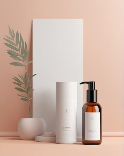 Photo minimalist skincare product mockup with green leaves