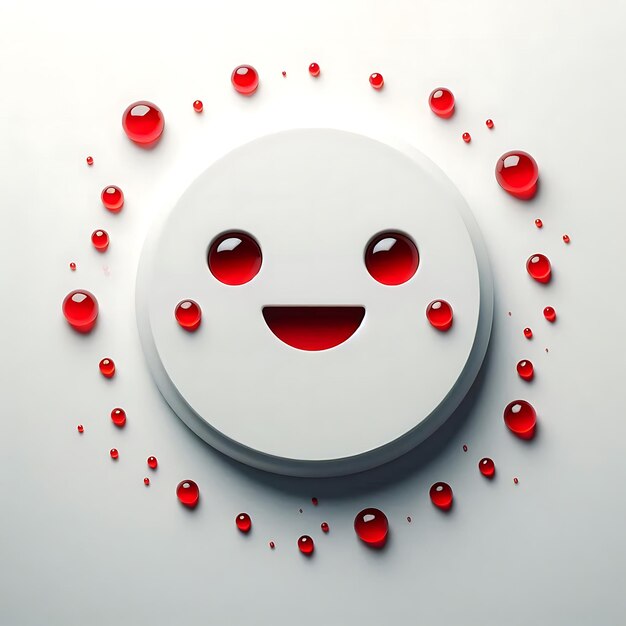 Photo minimalist smiling face with red droplets on white background