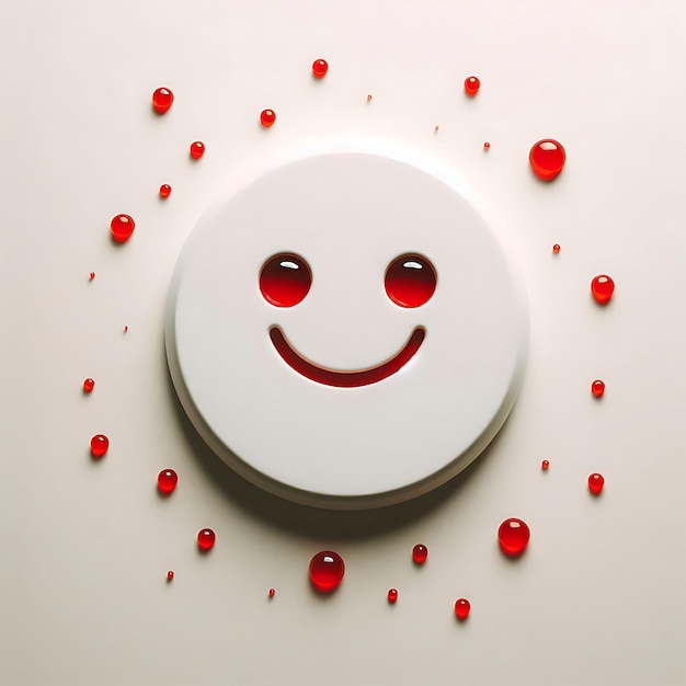 Photo minimalist smiling face with red droplets on white background